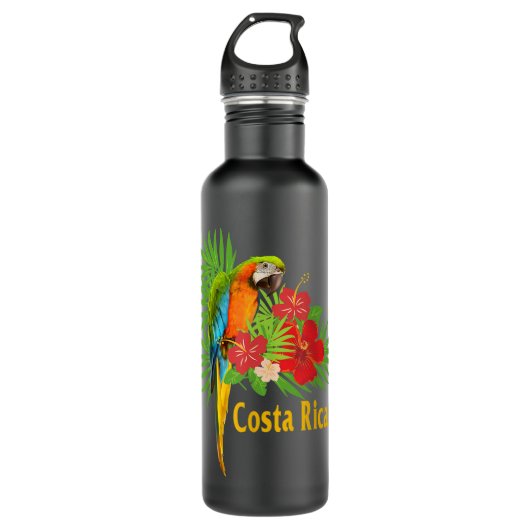 Costa Rica Vacation Parrot Tropische Bloemen Waterfles (Voorkant)