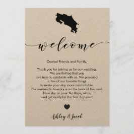 Costa Rica Wedding Welkomstbrief & reiskaart Programmakaart