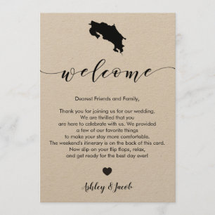 Costa Rica Wedding Welkomstbrief & reiskaart Programmakaart