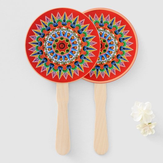 Costa Ricaan Oxcartwheel Kunst Handwaaier (Voorkant en achterkant)