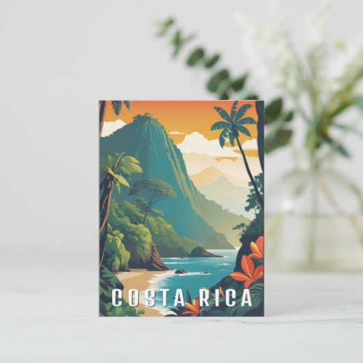 Costa Rice Retro Mountain Beach Reizen Souvenir Briefkaart (Staand voorkant)