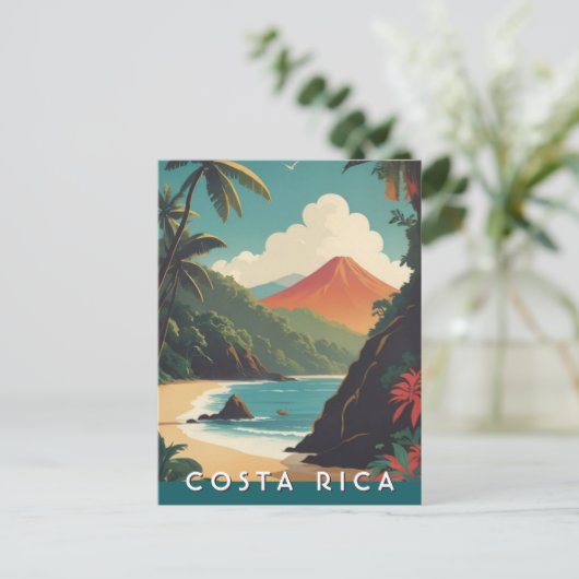 Costa Rice Retro Reizen Volcano Beach Souvenir Briefkaart (Staand voorkant)