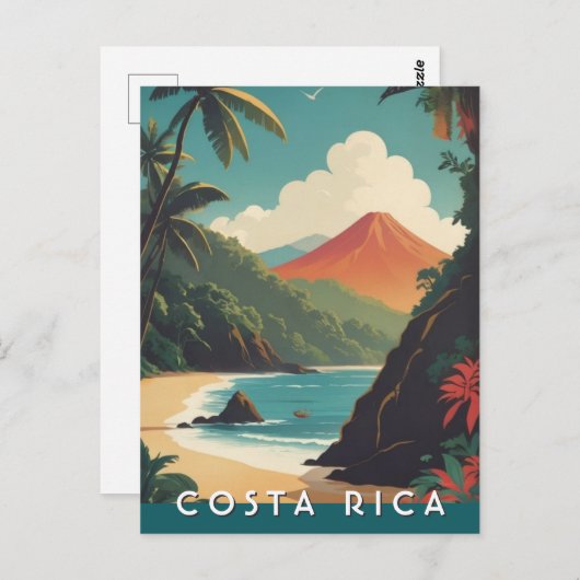 Costa Rice Retro Reizen Volcano Beach Souvenir Briefkaart (Voorkant / Achterkant)