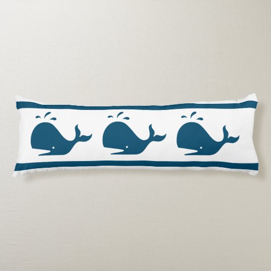 Costal Nautical Navy BLUE WHALE White Lichaamskussen (Voorkant)