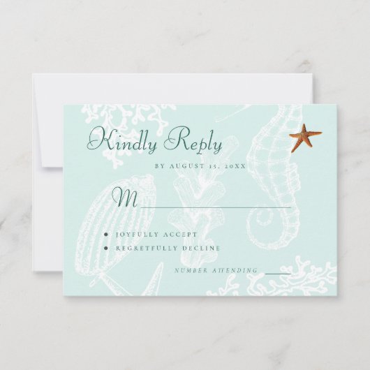 Costal strand bestemmingbruiloft RSVP kaartje (Voorkant)