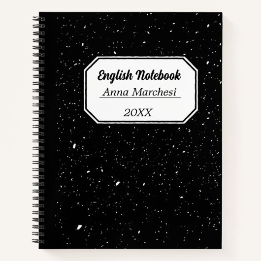 Costomazable Zwart-wit Traditioneel Engels Notitieboek (Voorkant)