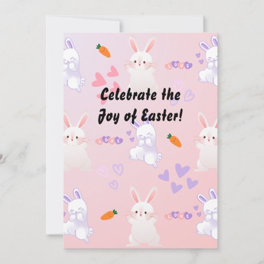 Costomize roze blauw schattig konijn Pasen Feestdagenkaart (Voorkant)