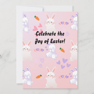 Costomize roze blauw schattig konijn Pasen Feestdagenkaart