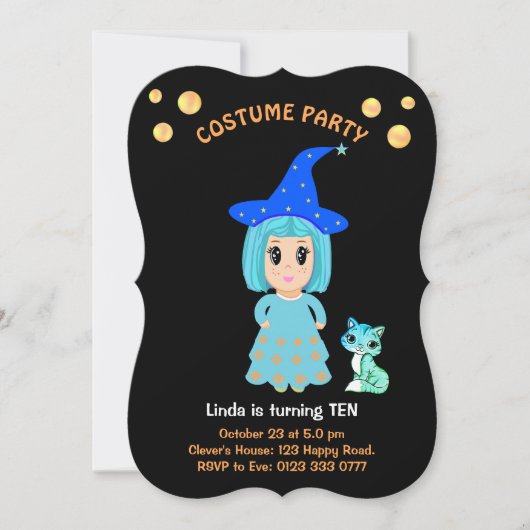 Costume Birthday on Black Invitation Kaart (Voorkant)