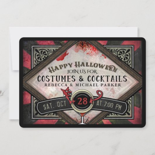 Costume Cocktails Red Black Devil Halloween Invite Kaart (Voorkant)
