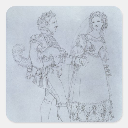 Costume design Figaro en Susanna uit opera Vierkante Sticker (Voorkant)