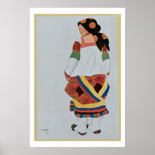 Costume design for a Peasant Girl, 1922 (kleur li Poster (Voorkant)
