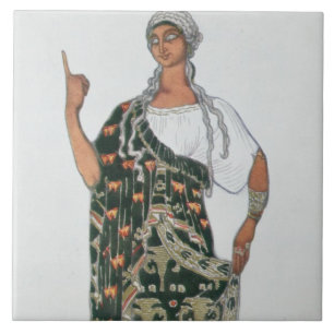 Costume design uit Phedre, 1917 (kleurenlitho) Tegeltje