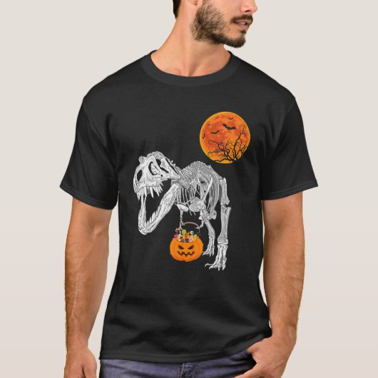 Costume Halloween Dinosaur Skeleton Pumpkin T Rex T-shirt (Voorkant)