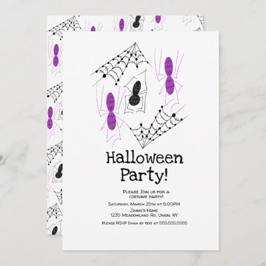 Costume Halloween Party Spider Doodles Kaart (Voorkant / Achterkant)