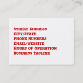 Costume Hire Visitekaartje (Achterkant)