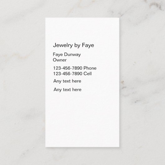 Costume juwelen Visitekaartjes (Achterkant)