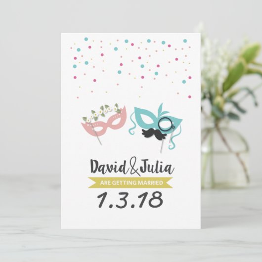 Costume party bruiloft uitnodiging (Staand voorkant)