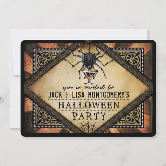 Costume Party Oranje Black Spider Cocktail Invite Kaart (Voorkant)