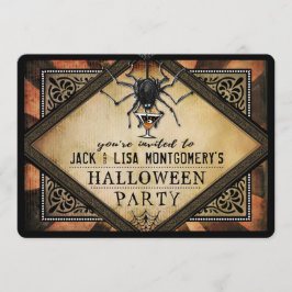 Costume Party Oranje Black Spider Cocktail Invite Kaart