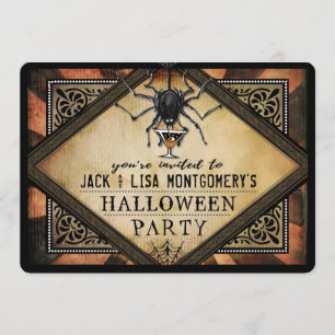 Costume Party Oranje Black Spider Cocktail Invite Kaart