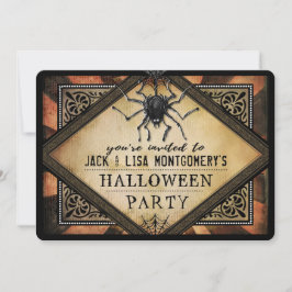 Costume Party Oranje & Black Spider Gothic Invite Kaart