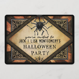 Costume Party Oranje & Black Spider Gothic Invite Kaart
