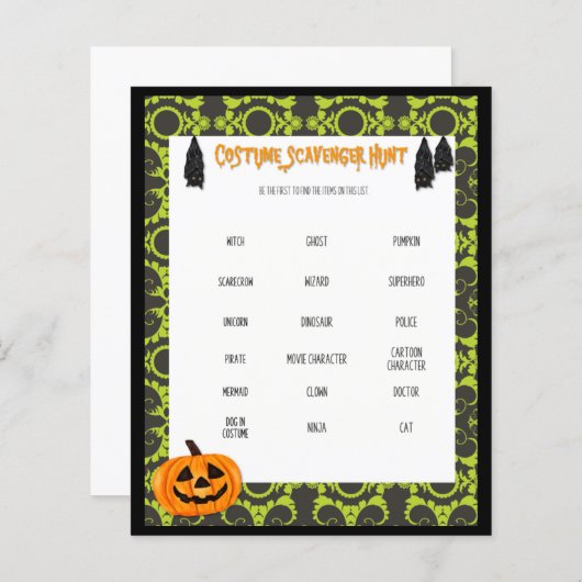 Costume Scavenger Hunt Spooky Game (Voorkant / Achterkant)