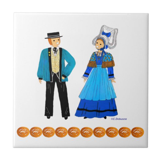 Costume traditionnel de Normandie, Frankrijk Tegeltje (Voorkant)