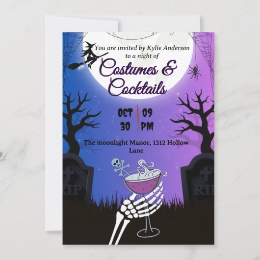 Costumes & Cocktails Halloween Part Invitation  Kaart (Voorkant)