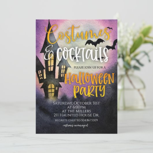 Costumes & Cocktails Halloween Party Kaart (Staand voorkant)