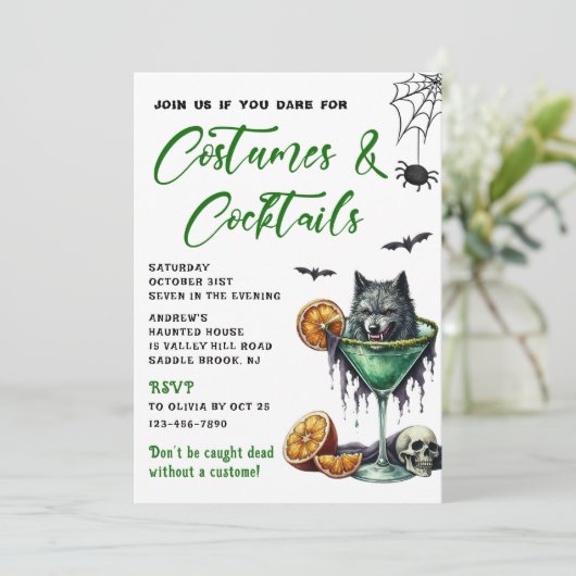 Costumes & Cocktails Halloween Party Kaart (Staand voorkant)