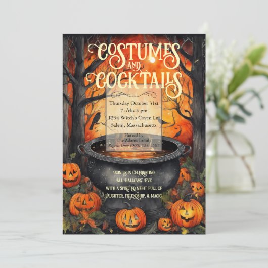 Costumes & Cocktails Halloween Party Waterverf Kaart (Staand voorkant)