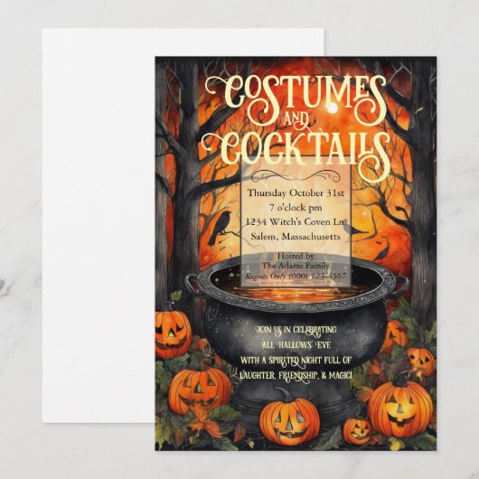 Costumes & Cocktails Halloween Party Waterverf Kaart (Voorkant / Achterkant)