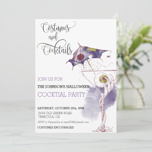 Costumes & Cocktails Halloween Party Waterverf Kaart (Staand voorkant)