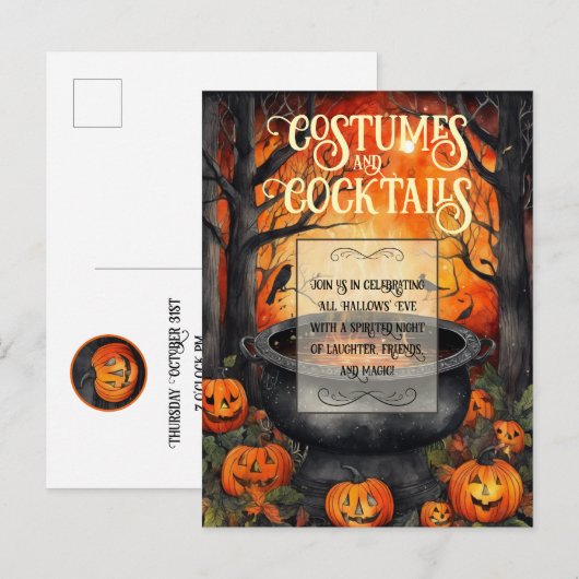 Costumes & Cocktails Halloween Party Waterverf Uitnodiging Briefkaart (Voorkant / Achterkant)