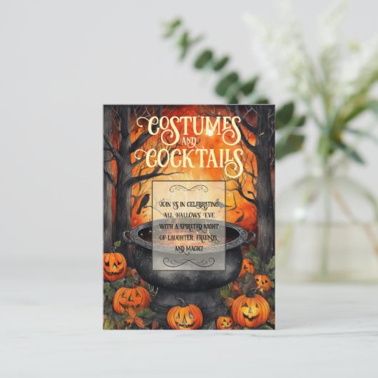 Costumes & Cocktails Halloween Party Waterverf Uitnodiging Briefkaart (Staand voorkant)