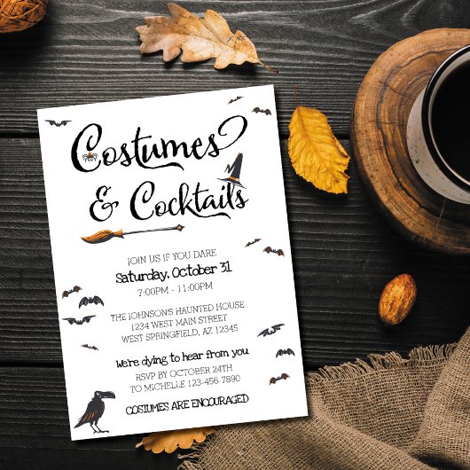 Costumes en Cocktails Halloween Invitation Kaart
