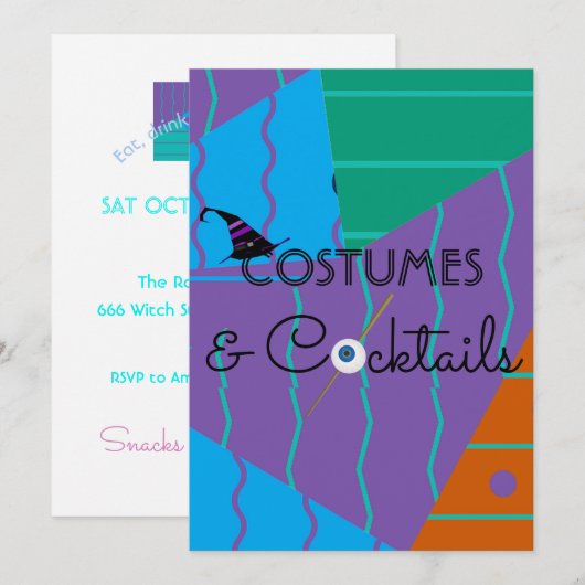 Costumes en Cocktails Halloween Party Invitation Kaart (Voorkant / Achterkant)