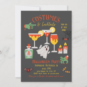 Costumes en Cocktails Halloween Party Invitation Kaart