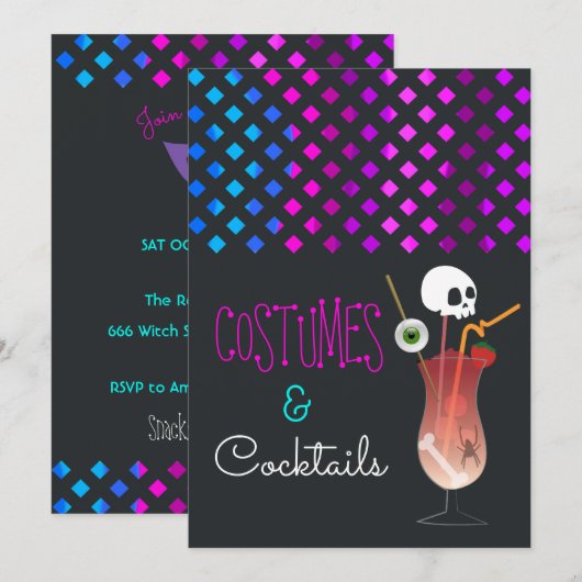 Costumes en Cocktails Halloween Party Invitation Kaart (Voorkant / Achterkant)