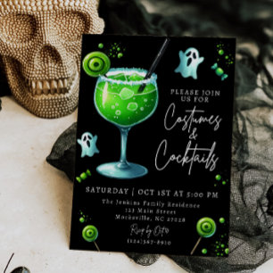 Costumes en Cocktails Halloween Party Invitation Kaart