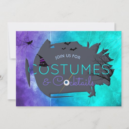 Costumes en Cocktails Halloween Party Invitation Kaart (Voorkant)