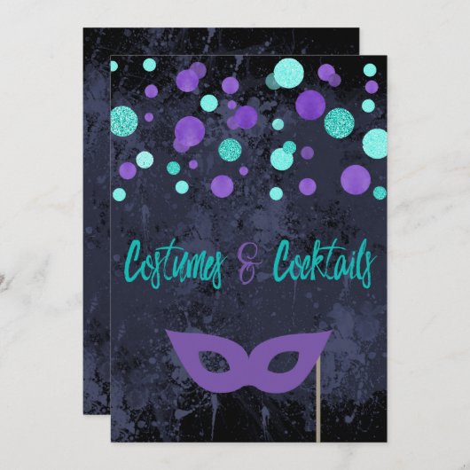 Costumes en Cocktails Halloween Party Invitation Kaart (Voorkant / Achterkant)