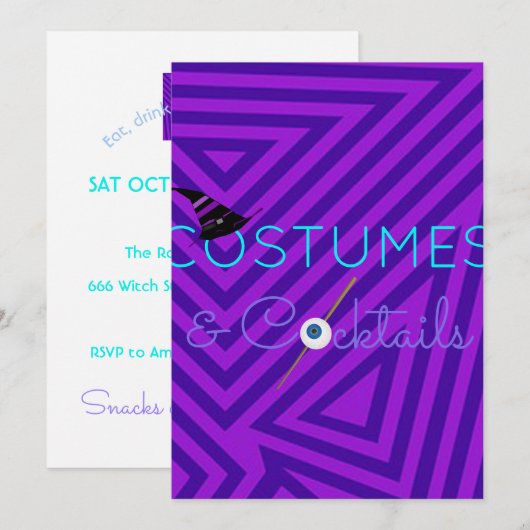 Costumes en Cocktails Halloween Party Invitation Kaart (Voorkant / Achterkant)