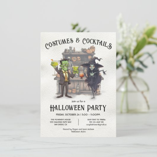 Costumes en Cocktails Halloween Party Kaart (Staand voorkant)