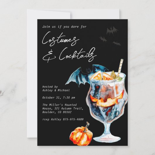 Costumes en Cocktails Halloween Party Kaart (Voorkant)