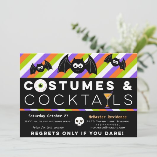 Costumes en Cocktails oogbollen drinken met katten Kaart (Staand voorkant)