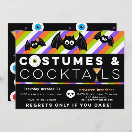 Costumes en Cocktails oogbollen drinken met katten Kaart (Voorkant / Achterkant)