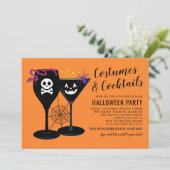 Costumes en Cocktails Oranje Halloween Party Kaart (Staand voorkant)